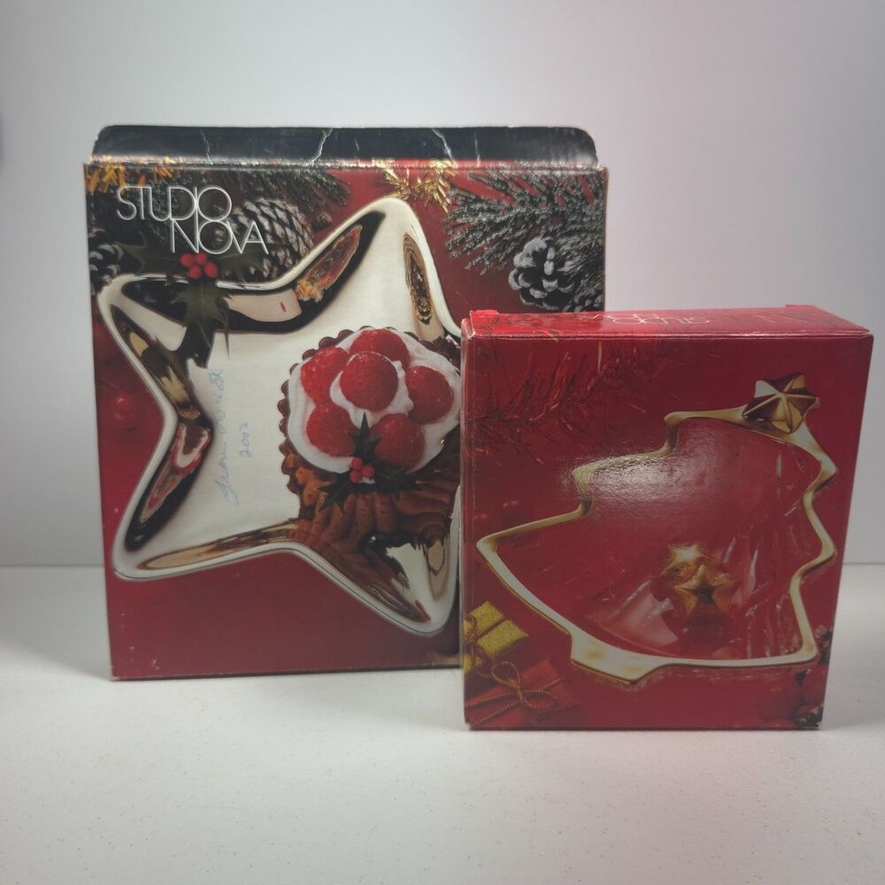 Super Nova Gold Glass Star Tray & Christmas Tree Dish Holiday Serving Set